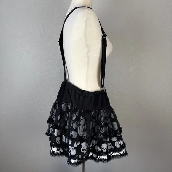 Tripp NYC Suspenders Skull Mini Skirt Size XXL Black White Tulle Ruffle Goth - Picture 9 of 11